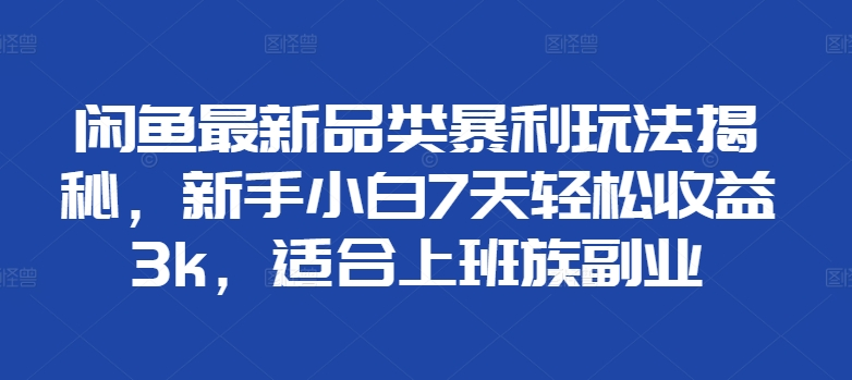 闲鱼最新品类暴利玩法揭秘，新手小白7天轻松赚3000+，适合上班族副业-金创谷