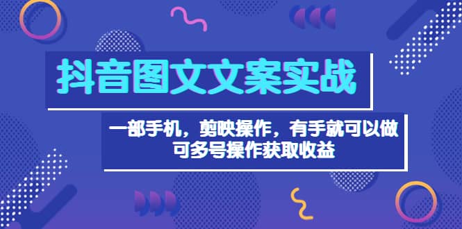 抖音图文毒文案实战：一部手机 剪映操作 有手就能做，单号日入几十 可多号-金创谷