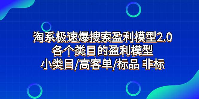 淘系极速爆搜索盈利模型2.0，各个类目的盈利模型，小类目/高客单/标品 非标-金创谷