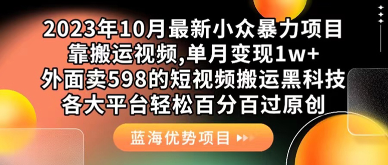 外面卖598的10月最新短视频搬运黑科技，各大平台百分百过原创 靠搬运月入1w-金创谷