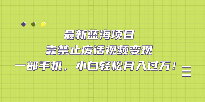最新蓝海项目，靠禁止废话视频变现，一部手机，小白轻松月入过万！-金创谷