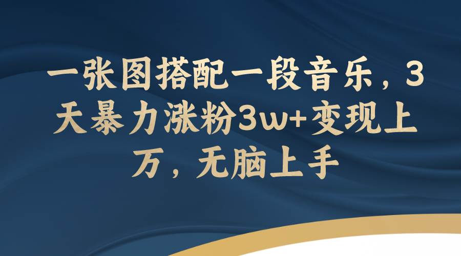 一张图搭配一段音乐，3天暴力涨粉3w+变现上万，无脑上手-金创谷