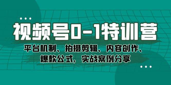 视频号0-1特训营：平台机制、拍摄剪辑、内容创作、爆款公式，实战案例分享-金创谷