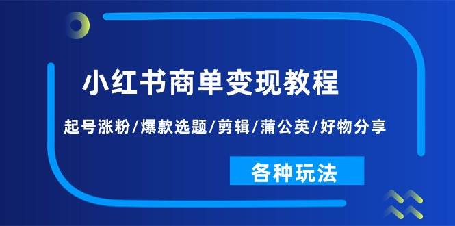 小红书商单变现教程：起号涨粉/爆款选题/剪辑/蒲公英/好物分享/各种玩法-金创谷