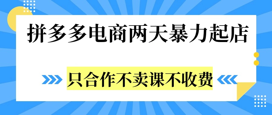 拼多多两天暴力起店，只合作不卖课不收费-金创谷