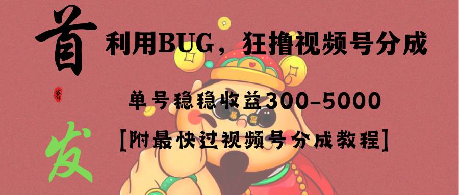 全网独家首发，视频号BUG，超短期项目，单号每日净收益300-5000！-金创谷