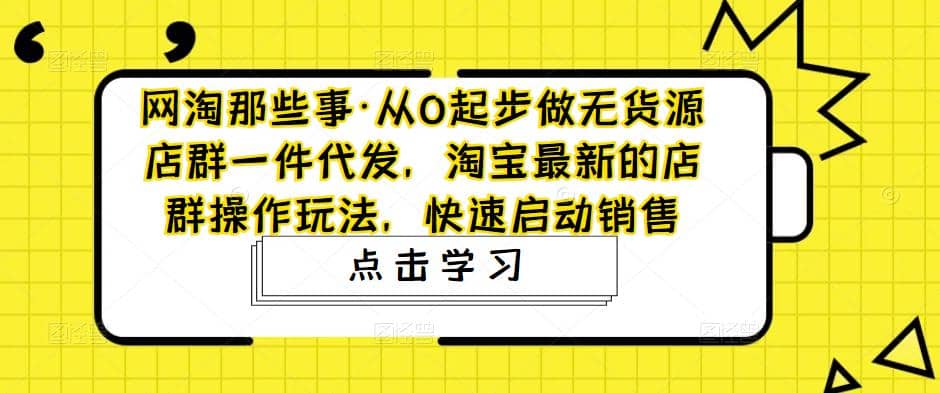 从0起步做无货源店群一件代发，淘宝最新的店群操作玩法，快速启动销售-金创谷