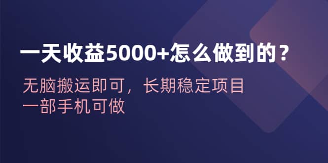 一天收益5000+怎么做到的？无脑搬运即可，长期稳定项目，一部手机可做-金创谷