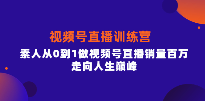 视频号直播训练营，素人从0到1做视频号直播销量百万，走向人生巅峰-金创谷