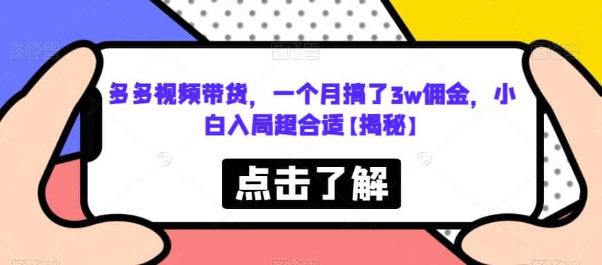 多多视频带货，一个月搞了3w佣金，小白入局超合适【揭秘】-金创谷