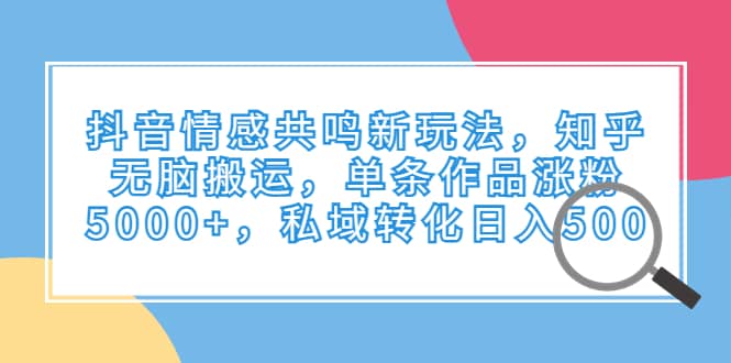 抖音情感共鸣新玩法，知乎无脑搬运，单条作品涨粉5000+，私域转化日入500-金创谷