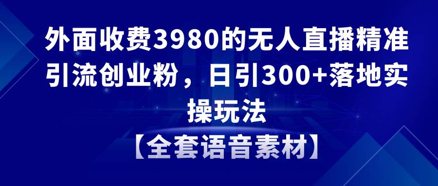 无人直播精准引流创业粉，日引300+落地实操玩法【全套语音素材】-金创谷