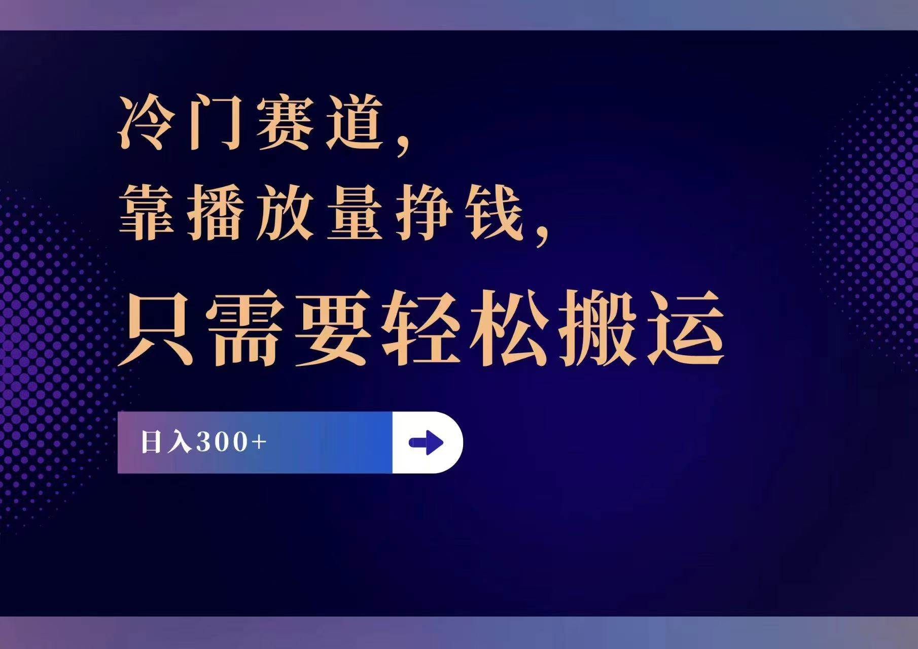 冷门赛道，靠播放量挣钱，只需要轻松搬运，日赚300+-金创谷