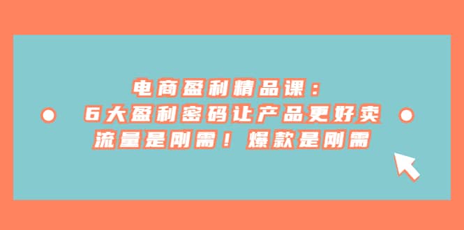 电商 盈利精品课：6大盈利 密码让产品更好卖，流量是刚需！爆款是刚需-金创谷