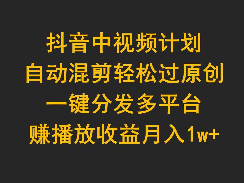抖音中视频计划，自动混剪轻松过原创，一键分发多平台赚播放收益，月入1w+-金创谷