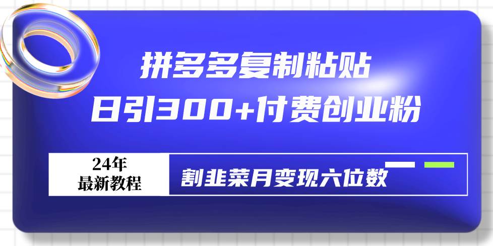 拼多多复制粘贴日引300+付费创业粉，割韭菜月变现六位数最新教程！-金创谷