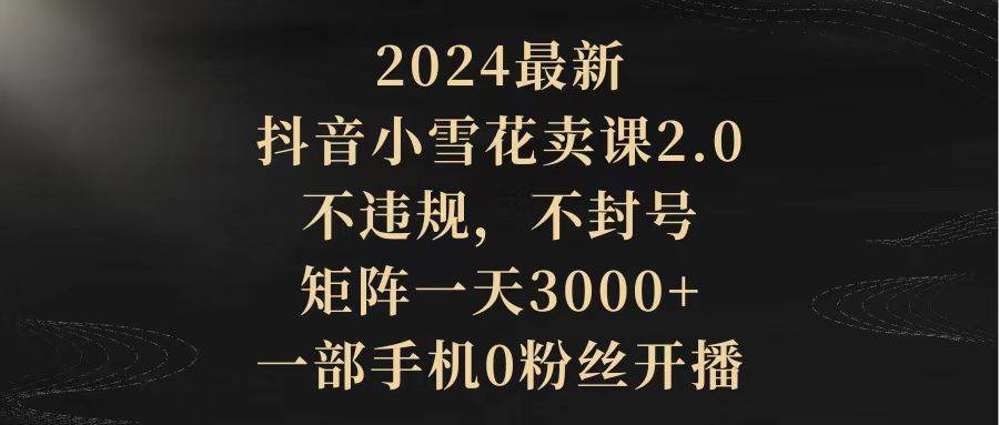 2024最新抖音小雪花卖课2.0 不违规 不封号 矩阵一天3000+一部手机0粉丝开播-金创谷