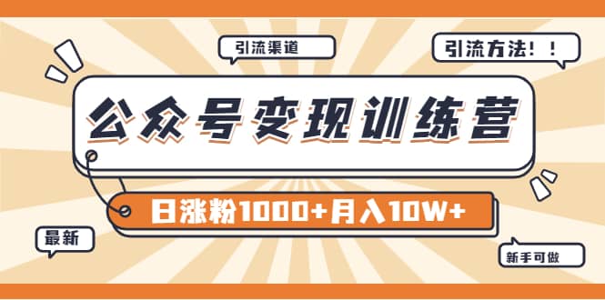 【某公众号变现营第二期】0成本日涨粉1000+让你月赚10W+（8月24号更新）-金创谷