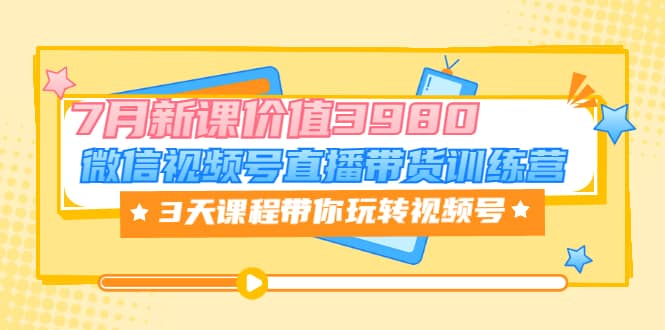 微信视频号直播带货训练营，3天课程带你玩转视频号：7月新课价值3980-金创谷
