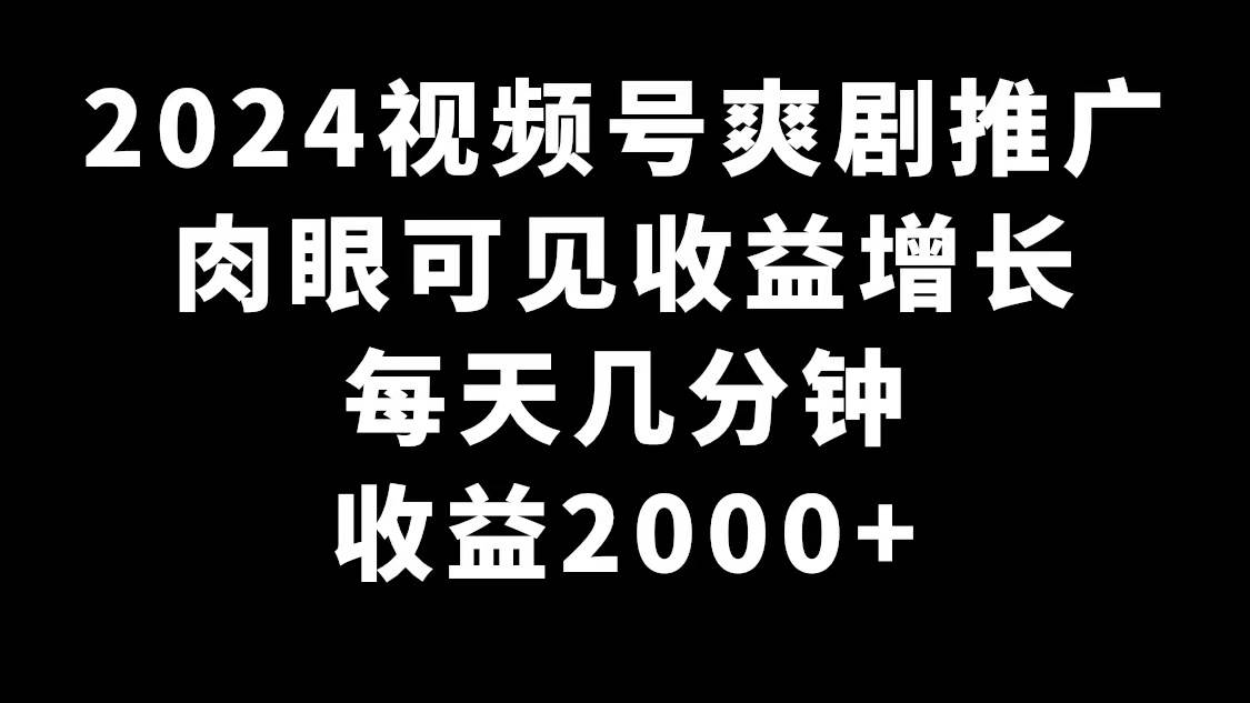 2024视频号爽剧推广，肉眼可见的收益增长，每天几分钟收益2000+-金创谷