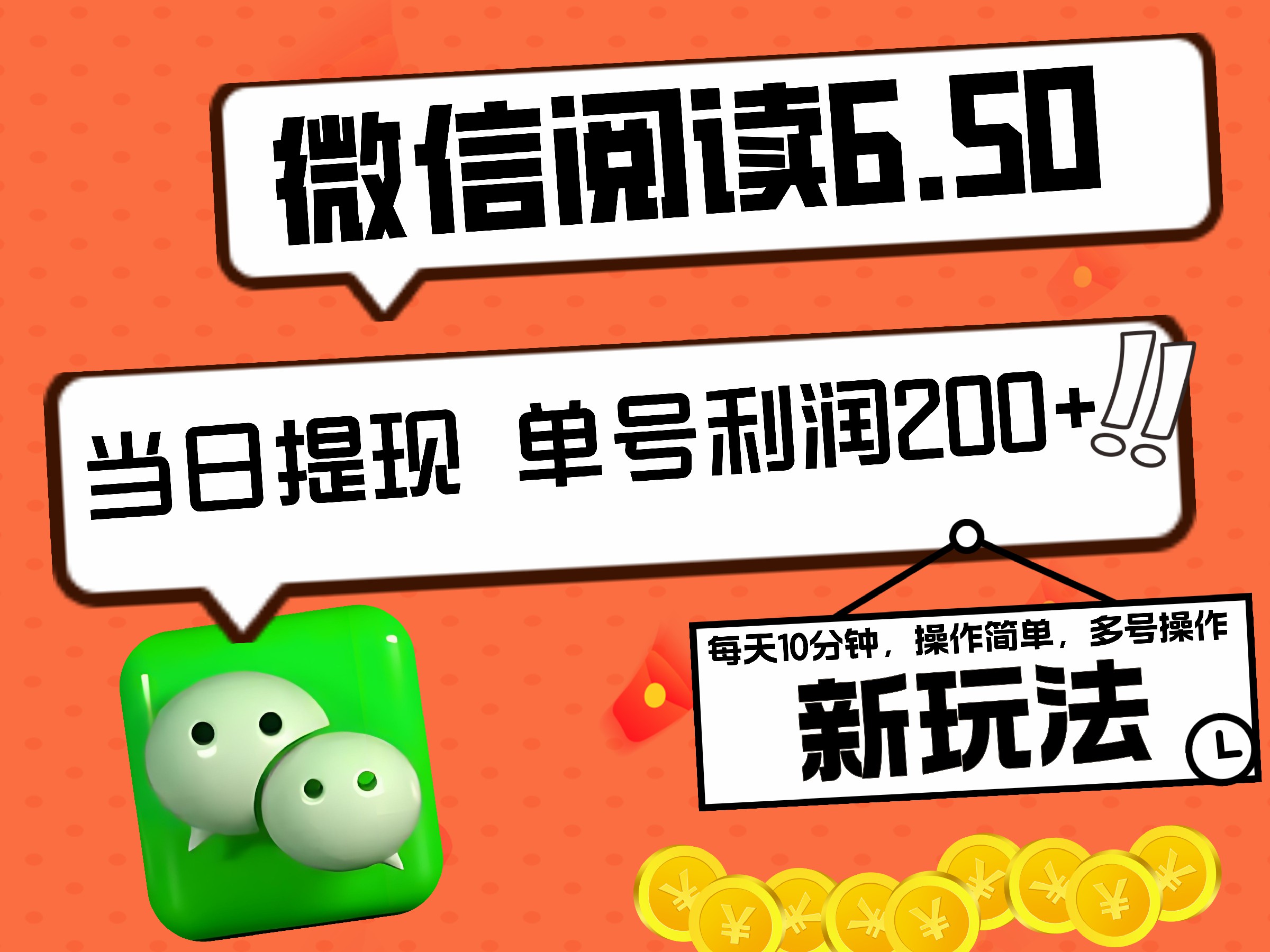 2024最新微信阅读6.50新玩法，5-10分钟 日利润200+，0成本当日提现，可矩阵多号操作-金创谷