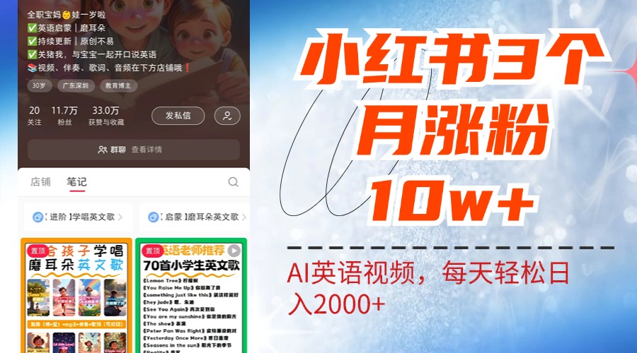 小红书三个月涨粉10W！AI英语视频0成本制作，每天轻松日入2000+-金创谷