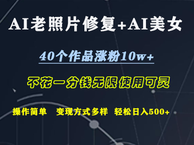 AI老照片修复+AI美女玩发  40个作品涨粉10w+  不花一分钱使用可灵  操作简单  变现方式多样话   轻松日去500+-金创谷