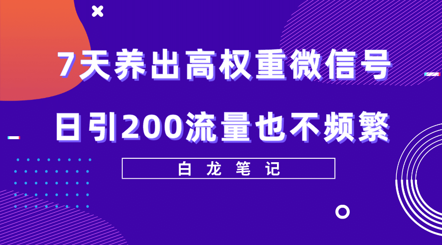 7天养出高权重微信号，日引200流量也不频繁，方法价值3680元-金创谷