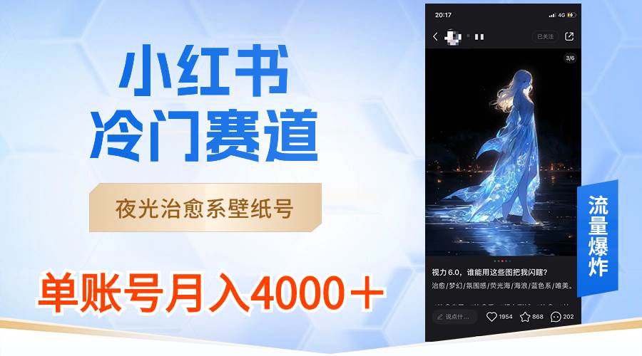 小红书冷门赛道，夜光治愈系壁纸号，单号月入4000＋-金创谷
