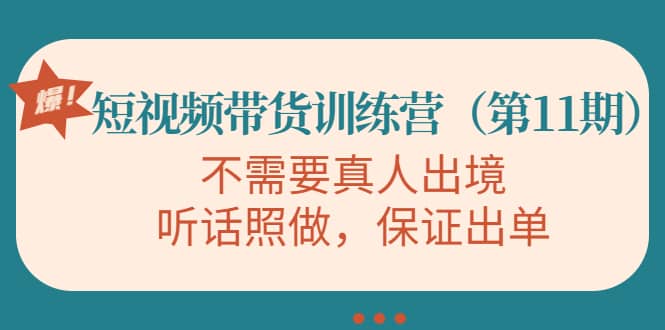 短视频带货训练营（第11期），不需要真人出境，听话照做，保证出单-金创谷