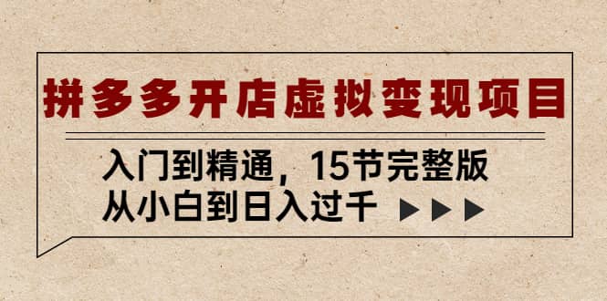 拼多多开店虚拟变现项目：入门到精通（15节完整版）-金创谷
