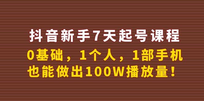 抖音新手7天起号课程：0基础，1个人，1部手机，也能做出100W播放量-金创谷