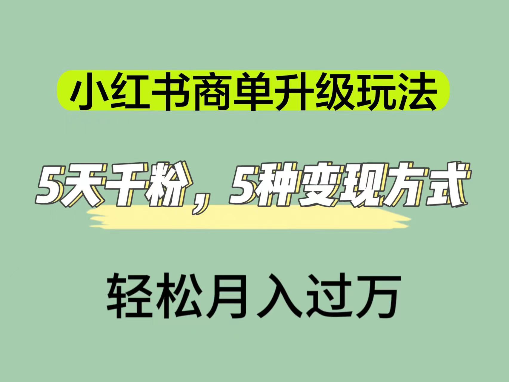 小红书商单升级玩法，5天千粉，5种变现渠道，轻松月入1万+-金创谷