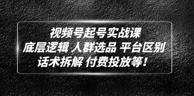 视频号起号实战课：底层逻辑 人群选品 平台区别 话术拆解 付费投放等-金创谷