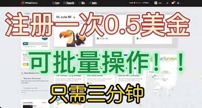 国外项目注册一次0.5美金 只需三分钟无脑操作 可批量放大 小白工作室福利-金创谷