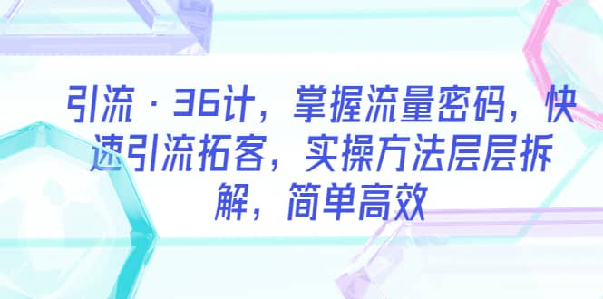 引流·36计，掌握流量密码，快速引流拓客，实操方法层层拆解，简单高效-金创谷