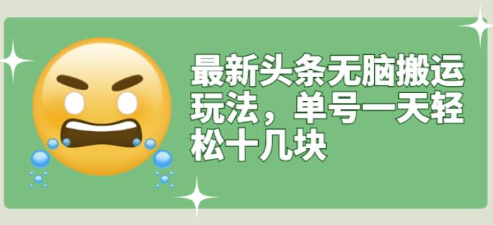 最新头条无脑搬运玩法，单号一天轻松十几块【视频教程+搬运软件】-金创谷