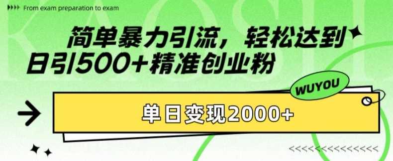 简单暴力引流轻松达到日引500+精准创业粉，单日变现2k【揭秘】-金创谷