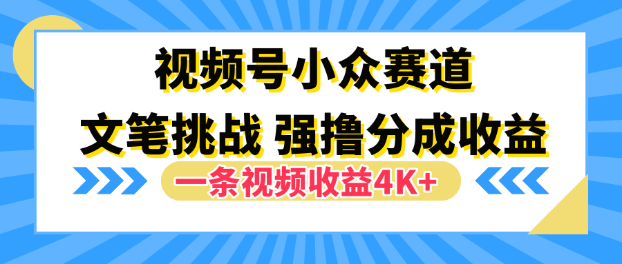 视频号小众赛道，文笔挑战，一条视频收益4K+-金创谷