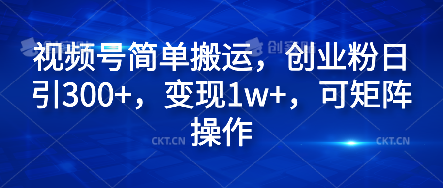 视频号简单搬运，创业粉日引300+，变现1w+，可矩阵操作-金创谷