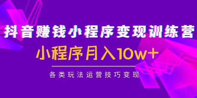 抖音小程序变现训练营：小程序各类玩法运营技巧变现-金创谷