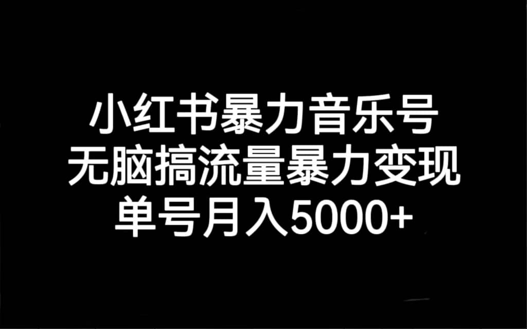 小红书暴力音乐号，无脑搞流量暴力变现，单号月入5000+-金创谷