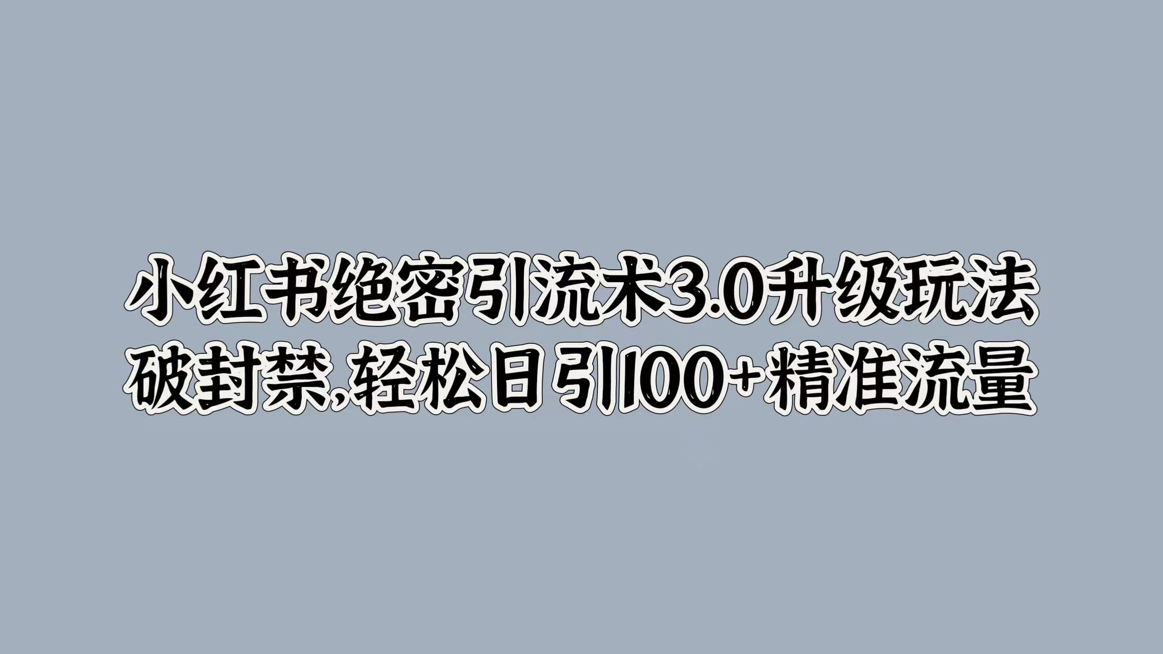 小红书绝密引流术3.0升级玩法，破封禁，轻松日引100+精准流量-金创谷