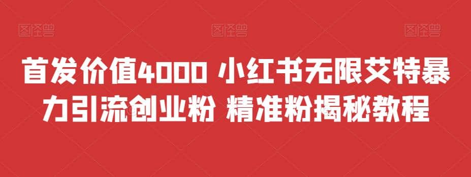 首发价值4000 小红书无限艾特暴力引流创业粉 精准粉揭秘教程-金创谷