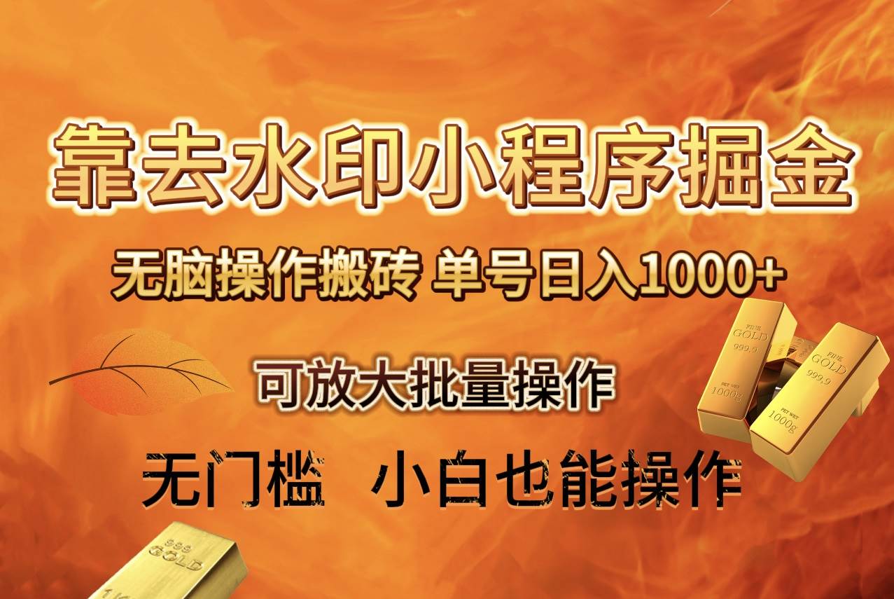 去水印小程序+拼多多 无脑搬砖 ，单号日入1000+ 保姆级教程 可放大批量操作-金创谷