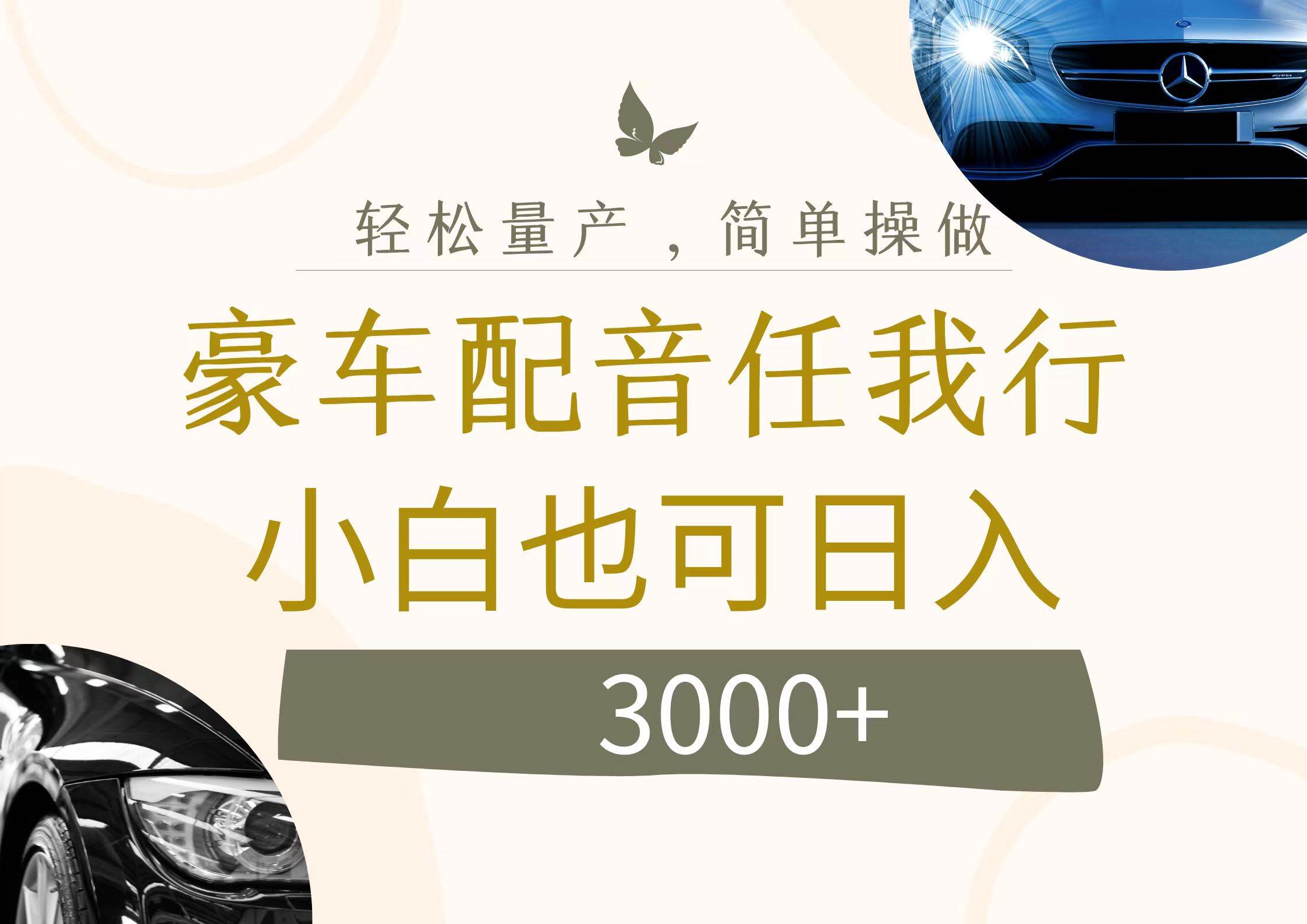 不为人知的暴力小项目，豪车配音，日入3000+-金创谷