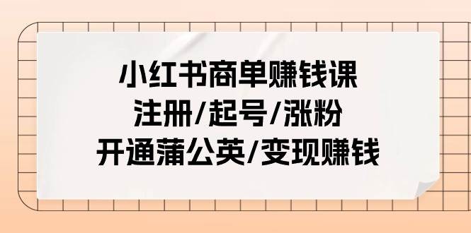 小红书商单赚钱课：注册/起号/涨粉/开通蒲公英/变现赚钱（25节课）-金创谷