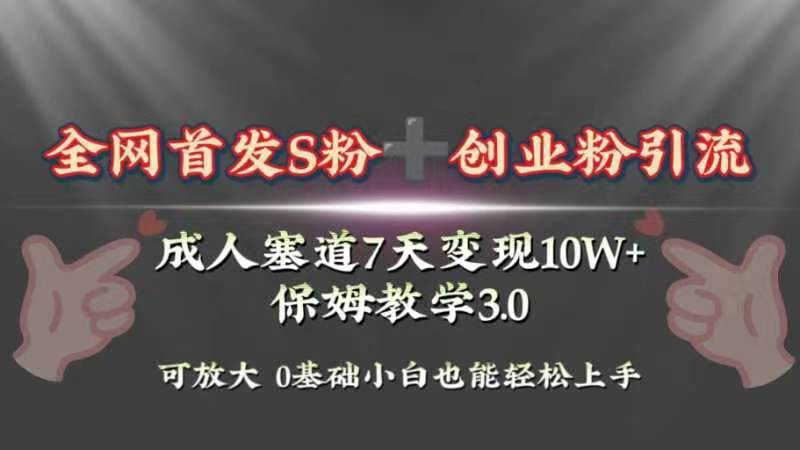 全网首发s粉加创业粉引流变现，成人用品赛道7天变现10w+保姆教学3.0-金创谷