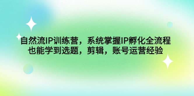自然流IP训练营，系统掌握IP孵化全流程，也能学到选题，剪辑，账号运营经验-金创谷