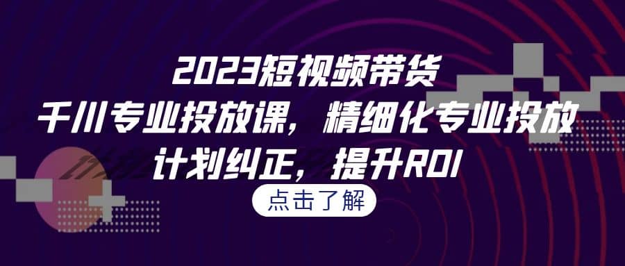 2023短视频带货-千川专业投放课，精细化专业投放，计划纠正，提升ROI-金创谷